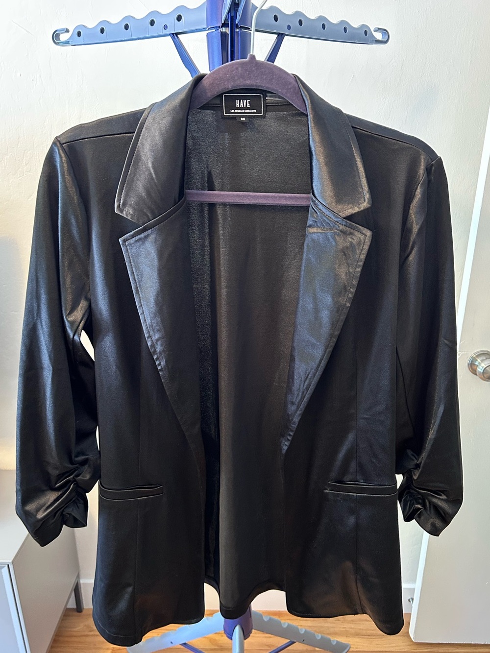 HAVE Black Faux Leather Open Blazer Jacket